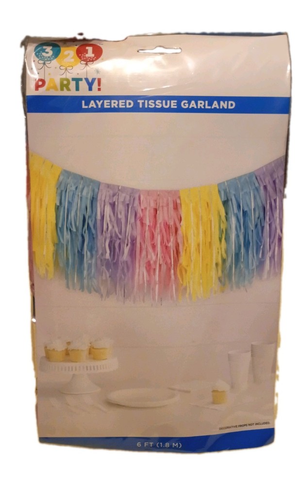 321 Party Pastel Layered Tissue Garland 2-pack 6 ft each