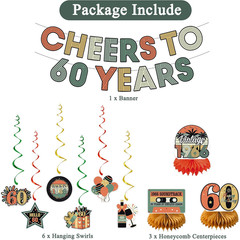 60Th Birthday Decorations Women Men, Cheers to 60 Years Banner Centerpieces Hang