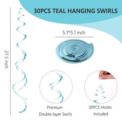 30 PCS Teal Hanging Swirls Party Decorations Extra Long Double Ceiling Decor