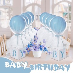 4 Set Blue Boy Baby Shower Table Centerpiece Decor 24» Tulle Tutu Balloon wi…