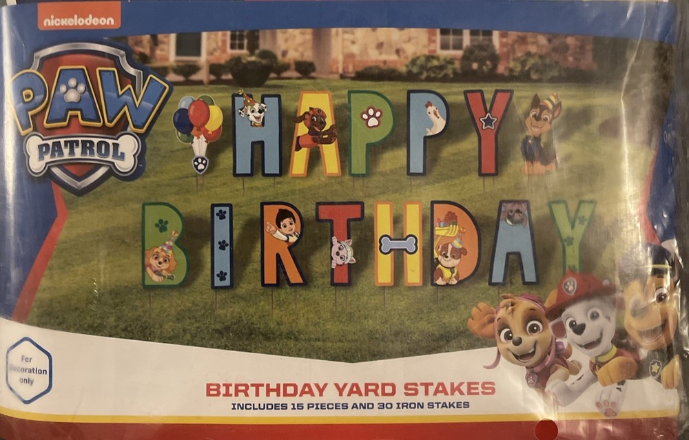 Nickelodeon Paw Patrol Happy Birthday Yard Sign & Stakes. Brand New!
