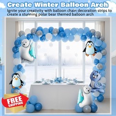 LaRandom Winter Polar Bears Balloon Arch Kit Blue White Silver