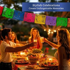 Mexican Party Banners 5 Pack with 10 Plastic Flags per Banner – Papel Picado …