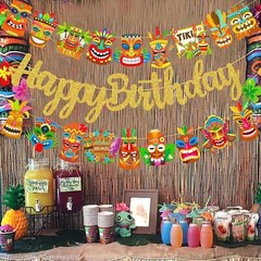 Hawai Luau Banner Hawaiiian Tiki Birthday Party Decorations 3Pcs Multicolor