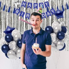 Blue Birthday Party Decorations Happy Birthday Decorations for Men with Banner