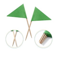 100 Pcs Solid Green Toothpick Flags Small Mini Plain Green Color Triangle Stick