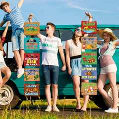 10PCS Summer Camping Party Decorations Banner Camper Adventure Welcome Sign