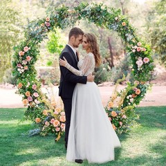 Fikowo Round Arch Backdrop Stand Kit – 7.2ft Large Golden Metal Circle Balloon A