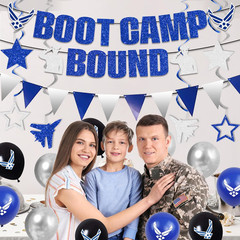 Air Force Party Decorations, Blue Boot Camp Bound Themed Birthday Banner, Farewe