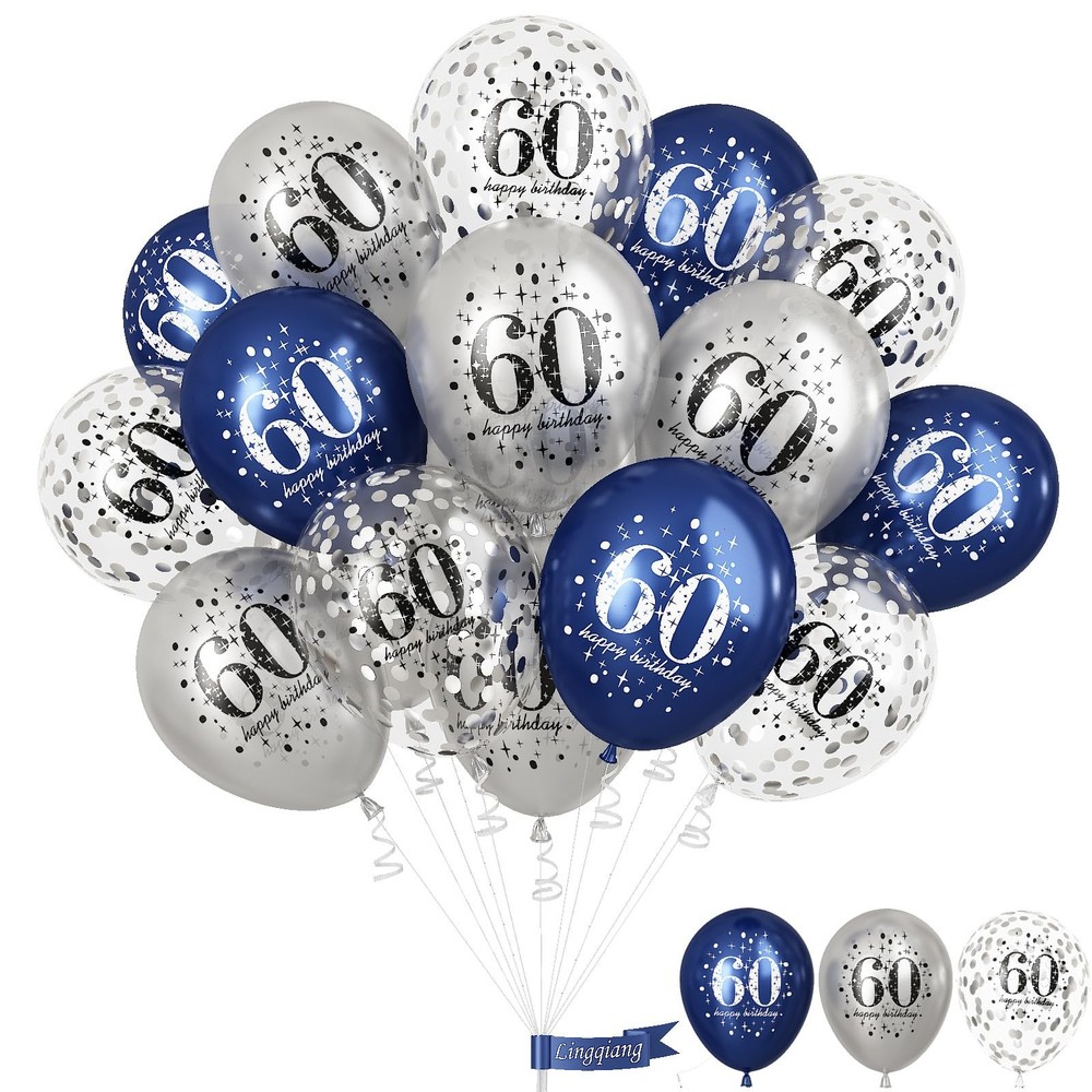 60th Birthday Decorations for Men, 15 Pieces Navy Blue Silver Happy 60th Birt…