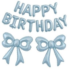 Blue Happy Birthday Balloons, 31”Huge Light Blue Bow Aluminum Blue Birthday
