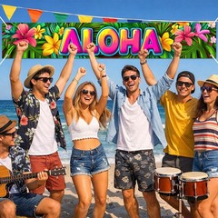 Aloha Backdrop Banner Hello Summer Hawaiian Tropical Theme Supplies Outdoor B…