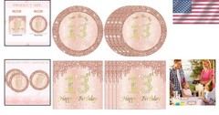 Complete 40PC Rose Gold Birthday Celebration Set with Plates & Napkins for Teens