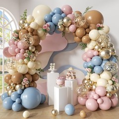 148Pcs Dusty Pink Blue Brown Yellow Balloon Arch Garland Kit, Retro Pink Dust…