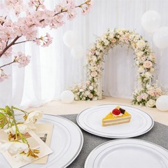 FLOWERCAT 60PCS Silver Plastic Plates – Heavy Duty White and Silver Plastic P…