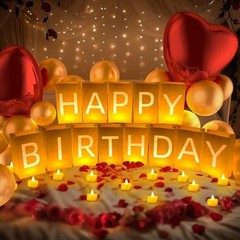 Happy Birthday Decorations, Include Light up Letters, with Tea Happy Brithday