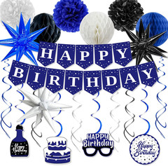 Elegant Blue Birthday Party Decoration Set for All Ages with Banners and Balloon