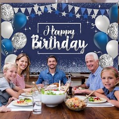 Elegant Glitter Birthday Backdrop Banner for Men & Women – Large 72.8»x43.3»