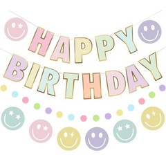 Pre-Strung Happy Birthday Banner, NO DIY Birthday Decorations with Circle Dot