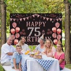 75th Birthday Decorations for Women 75 Year Old Rose Gold Birthday Backdrop B…