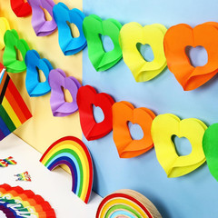 JULMELON 10 Pack Rainbow Heart Banner, 98.4ft Pride Hanging Decorations Gay Pape