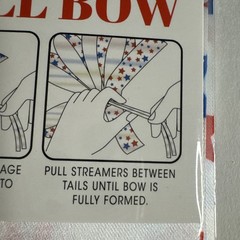4th July USA Party Decor Fabric Pull Bow 6” WHITE w/ RED & BLUE STARS LOT of 4