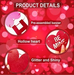 Happy Valentine’s Day Banner, Valentine’s Day Decorations Pre-Assembled Red Pink