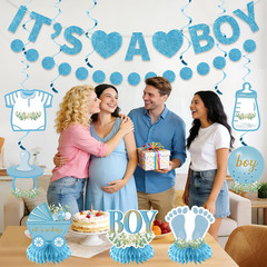 Baby Shower Decorationsfor Boy – 9PCS Light Blue Glitter It’S a Boy Gender Revea