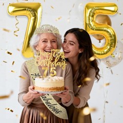 Charming Gold 75th Birthday Decorations: Tiara, Balloons, and Party Essentials