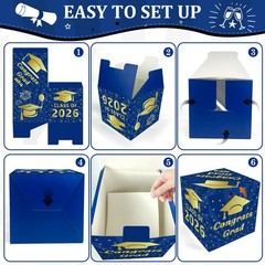 Graduation Decorations 2026 – Blue Gold Graduation Card Box for Graduation Decor