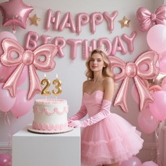 4 Pcs Pink Bow Balloons, 31”Huge Bow Aluminum Foil Balloons for Birthday, Bab…