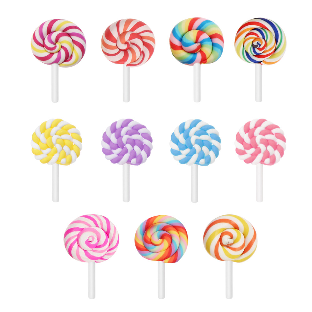 36PCS Clay Lollipop Candy Embellishment DIY Rainbow Color Lolly Crafts (Random)