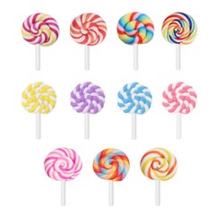 36PCS Clay Lollipop Candy Embellishment DIY Rainbow Color Lolly Crafts (Random)