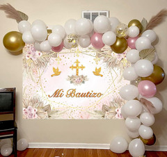 Mi Bautizo Backdrop Boho Baptism God Bless First Holy Communion Party | Backgrou