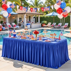 Party Talk Royal Blue Polyester Table Clothes for 8 Foot Rectangle Tables, Wrink