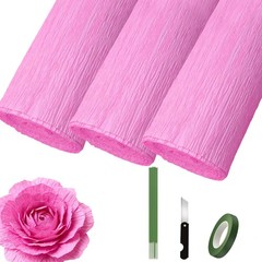3 PCS Pink Crepe Paper Roll 9.8 Inch x 8.2 FT Heavy Papel Crepe Set DIY Craft