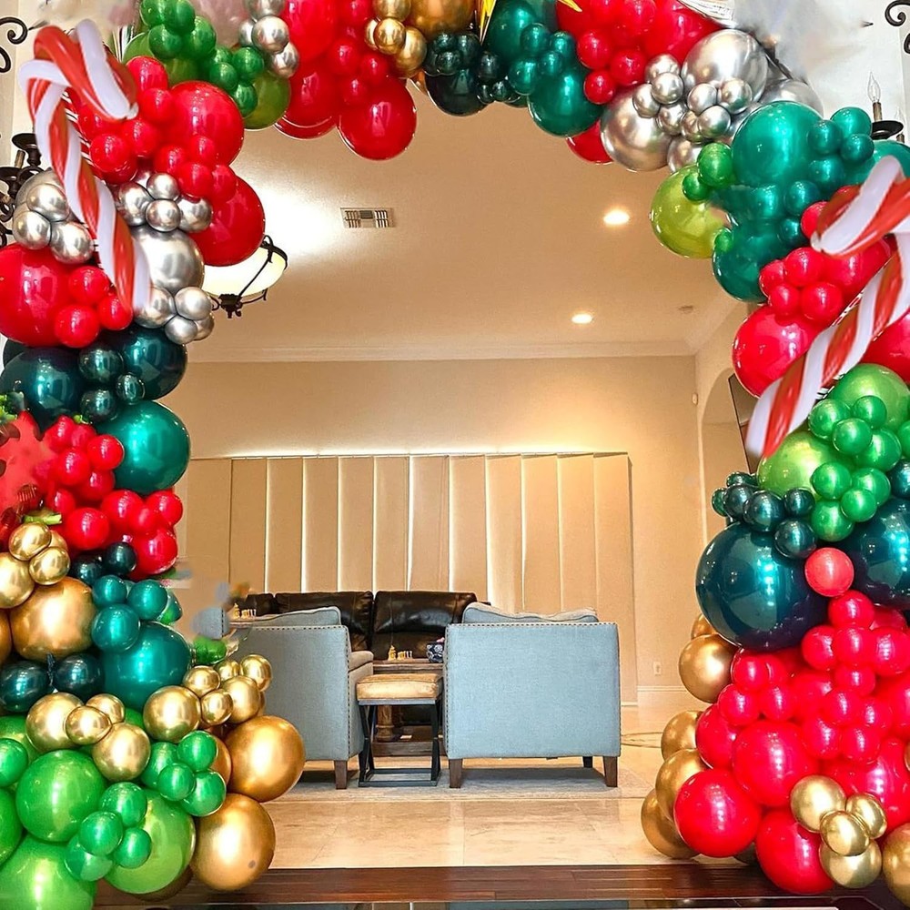 149Pcs Christmas Balloons Garland Kit with Gold Explosion Star Foil Balloons for