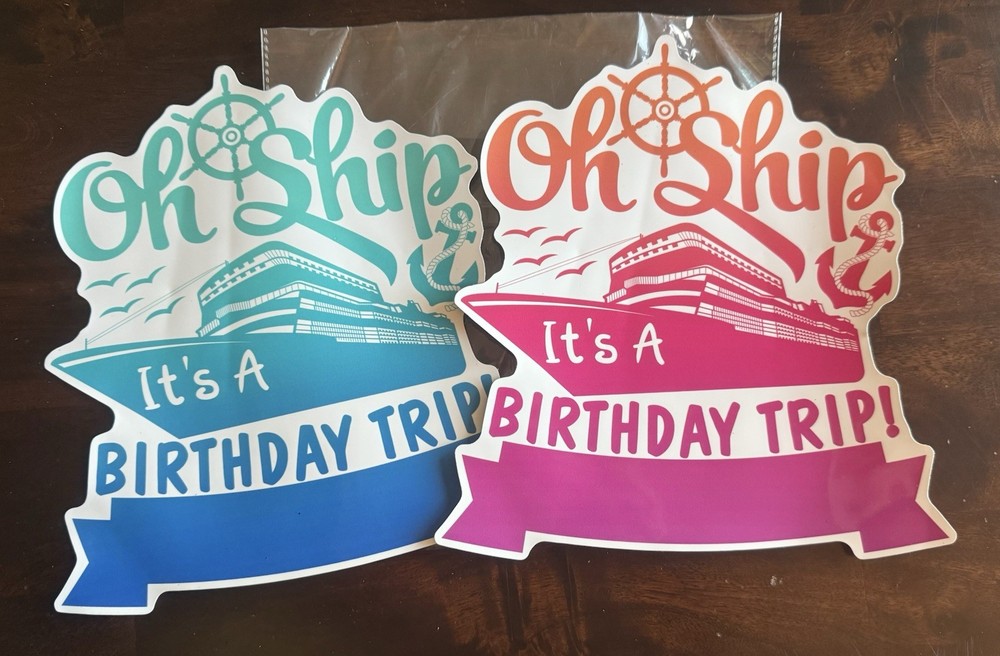 Oh Ship Magnetic Birthday Trip Party Signs – Blue and Pink