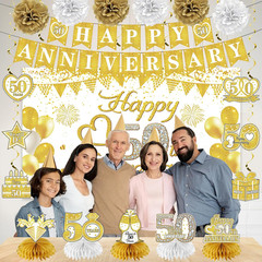 Happy 50Th Anniversary Decorations Kit, White Gold 50Th Wedding Anniversary Part