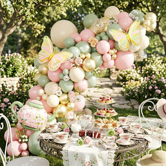 Tea Party Decorations Pink Sage Green Gold Balloon Garland Arch Kit with Teapot