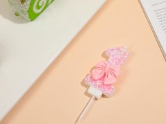 Pink Number 1 Candle for First Birthday Cakes, Sequins and Bowtie 1