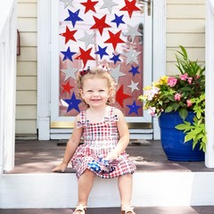 6 Sheets Glitter Stars Window Clings Patriotic Glitter Blue Red White Stars