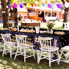 Pack Black Purple Happy Birthday Tablecloths, 51×87» Plastic Disposable 2