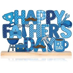 Metal Happy Father’s Day Tabletop Sign Decoration Wooden Base Centerpiece
