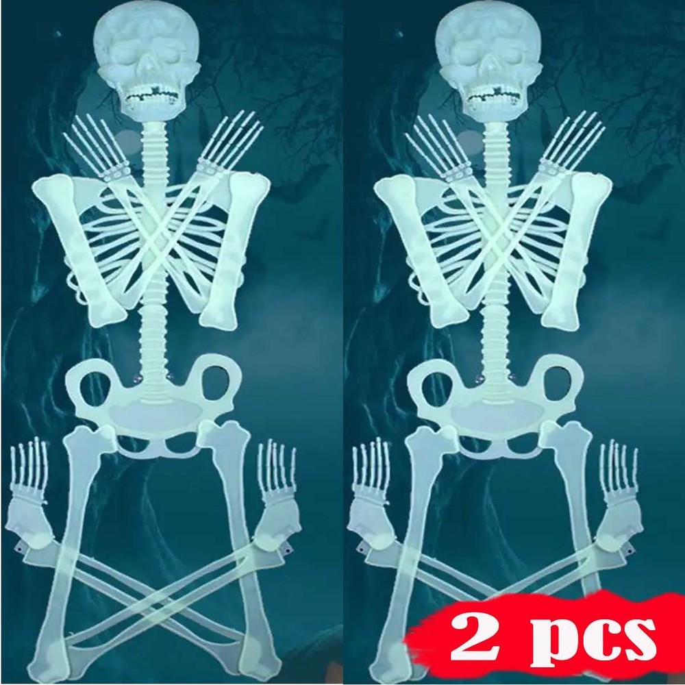 2PCS Luminous Halloween Human Skeleton Oversized Poseable Decor Party Prop 5FT