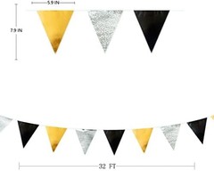 Black Gold Silver Party Decoration Triangle Pennant Banner Flag Metallic Fabr…