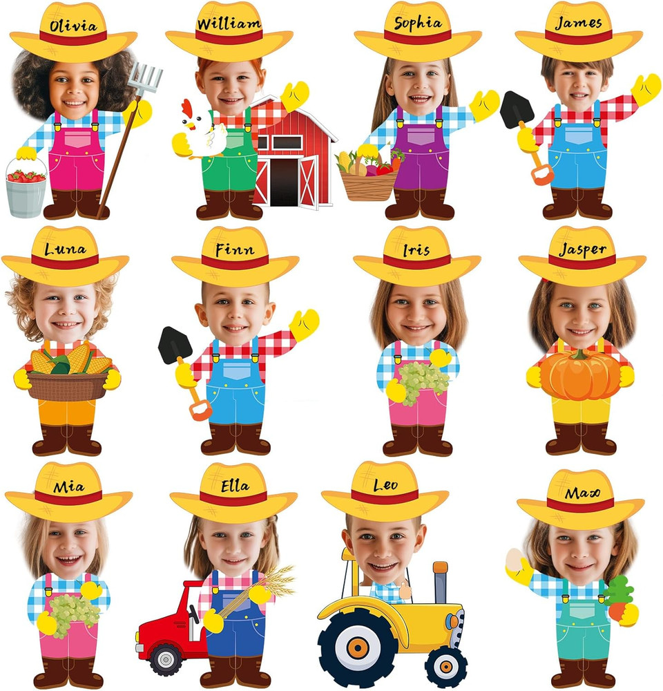 60Pcs Farm Theme Cutouts Farmer with Straw Hat Bulletin Board Decorations Farmer