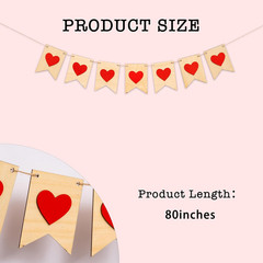 Rustic Heart Banner Garland – Natural Wood with Red Hearts, Paper, Valentine’S D