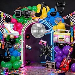 Retro 80s 90s Party Decorations Kit – 178PCS Balloon Arch, Disco Balls, Musical