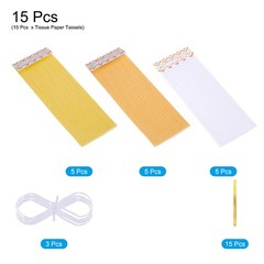 15Pcs Light Yellow,Dark Yellow White Tassel Garland Banner with Rope